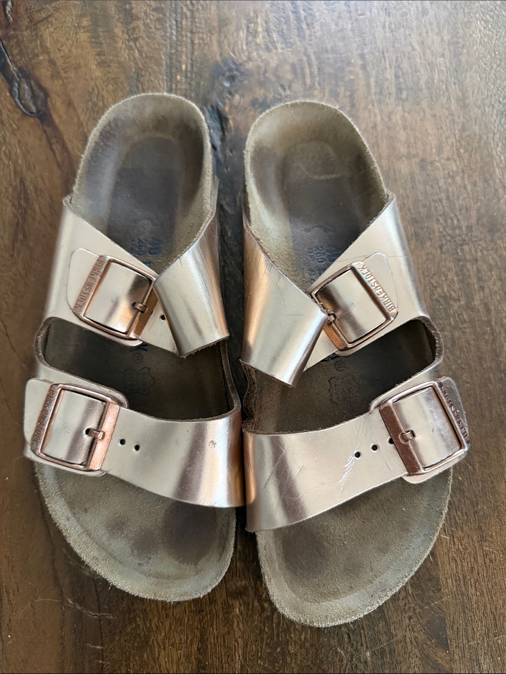Birkenstock Kids Metallic Rose Gold Two-Buckle Sandals